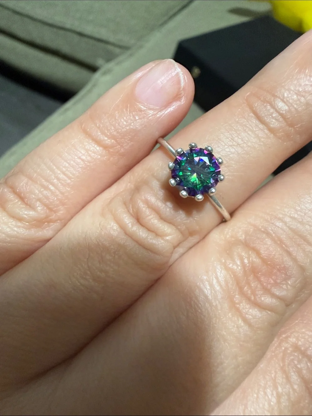 950 silver ring with blue-green mystical topaz Sz 8 Made in Peru